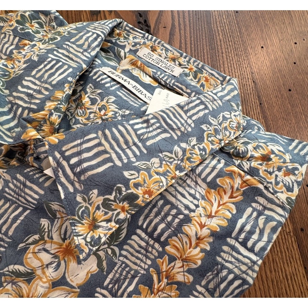 Burma Bibas Shirt Mens Size Large Blue Cotton Hawaiian Button Up NWT